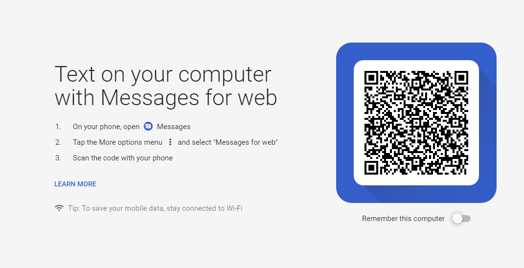 Android messages for web